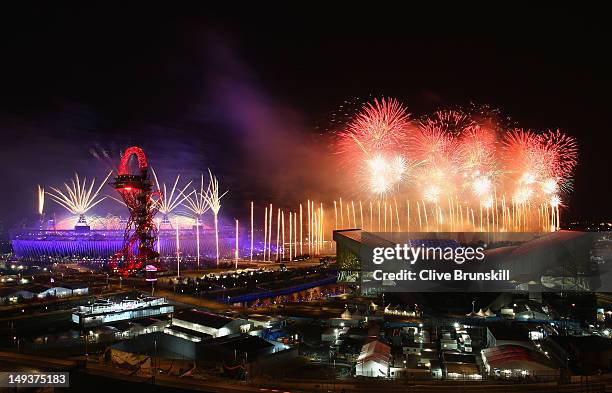 Fireworks over the Olympic Stadium during the Opening Ceremony of the London 2012 Olympic Games near Olympic Park on July 27, 2012 in London, England.