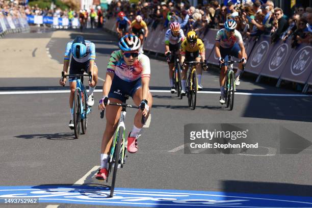 Chloe Dygert of The United States and Team Canyon//SRAM Racing sprint at finish line to win the 6th RideLondon Classique 2023, Stage 2 a 133.1km...