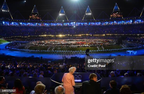Queen Elizabeth II declares the Olympic Games open during the opening ceremony at the Olympic Stadium on July 27, 2012 in London, England.