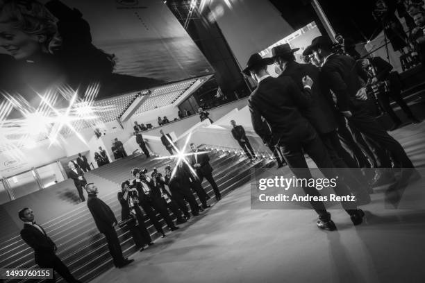 Rebel Rodriguez, Director Robert Rodriguez and Racer Rodriguez attend the "Hypnotic" red carpet during the 76th annual Cannes film festival at Palais...