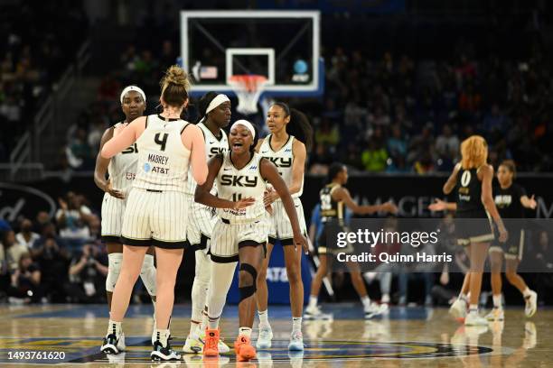 Dana Evans of the Chicago Sky reacts against the Washington Mystics at Wintrust Arena on May 26, 2023 in Chicago, Illinois. NOTE TO USER: User...