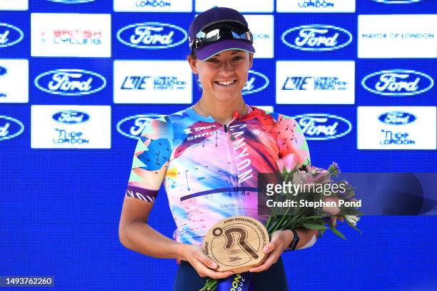Chloe Dygert of The United States and Team Canyon//SRAM Racing celebrates at podium as stage winner during the 6th RideLondon Classique 2023, Stage 2...