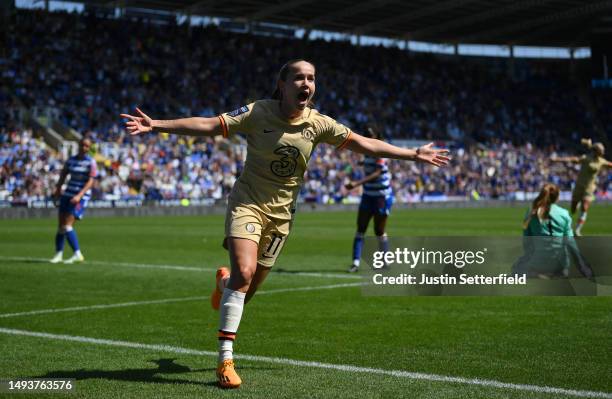 Guro Reiten of Chelsea celebrates after scoring the team's second goal during the FA Women's Super League match between Reading and Chelsea at Select...