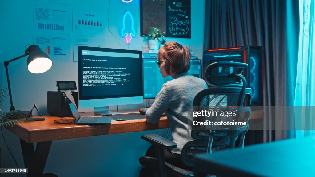 Female developers using AI writes the code for data analytics