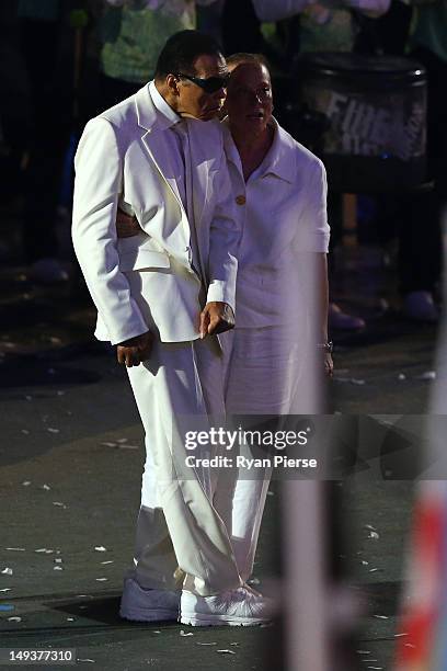 Muhammad Ali looks on during the Opening Ceremony of the London 2012 Olympic Games at the Olympic Stadium on July 27, 2012 in London, England.