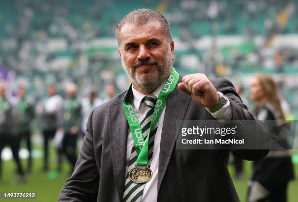Celtic manager Ange Postecoglou is seen at full time during the Cinch Scottish Premiership match between Celtic and Aberdeen at Celtic Park Stadium...