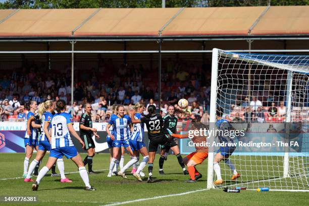Ava Baker of Leicester City scores the team's first goal during the FA Women's Super League match between Brighton & Hove Albion and Leicester City...
