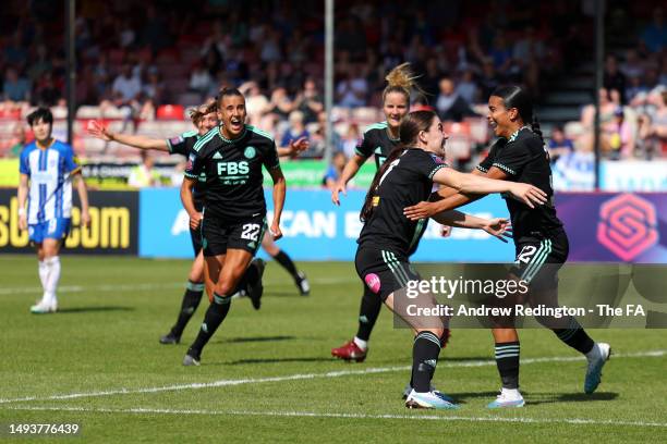 Ava Baker of Leicester City celebrates after scoring the team's first goal during the FA Women's Super League match between Brighton & Hove Albion...