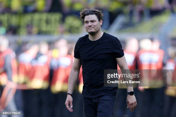 Edin Terzic, Head Coach of Borussia Dortmund, looks dejected following the team's draw, as they finish second in the Bundesliga behind FC Bayern...