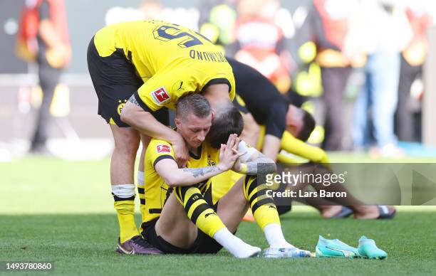 Marco Reus of Borussia Dortmund looks dejected following the team's draw, as they finish second in the Bundesliga behind FC Bayern Munich during the...