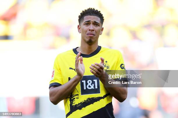 Jude Bellingham of Borussia Dortmund looks dejected following the team's draw, as they finish second in the Bundesliga behind FC Bayern Munich during...