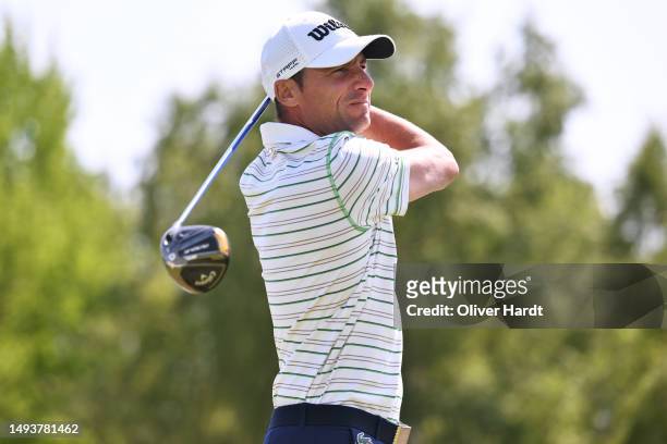 Benjamin Hebert of France hits his first shot on the 10th hole during Day Three of the Copenhagen Challenge presented by Ejner Hessel at Royal Golf...