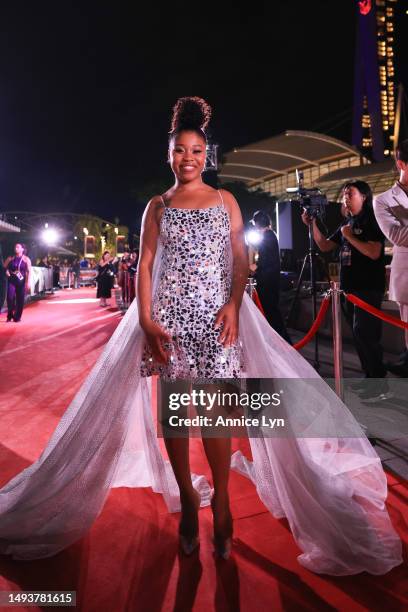 Dominique Fishback attends the World Premiere of Paramount Pictures' "Transformers: Rise of the Beasts" at Marina Bay Sands on May 27, 2023 in...