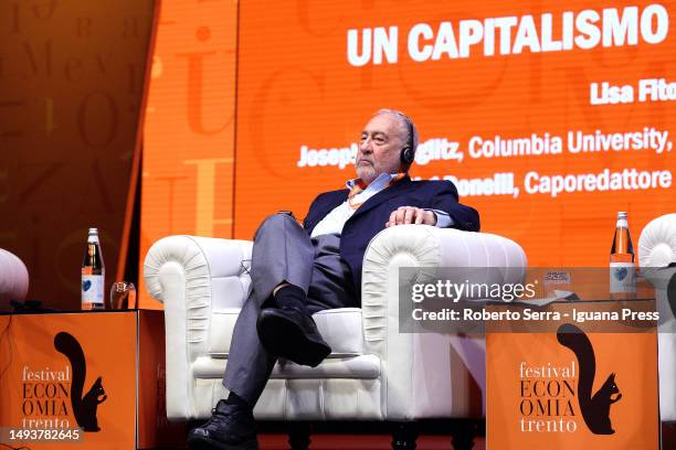 American economist Joseph Stiglitz Economy Nobel Prize in 2001 attends the Trento Economy Festival 2023 at Sociale Theater on May 27, 2023 in Trento,...