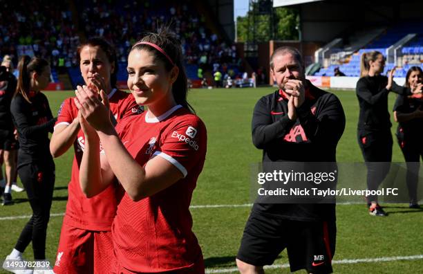 Carla Humphrey of Liverpool Women at the end of the FA Women's Super League match between Liverpool and Manchester United at Prenton Park on May 27,...