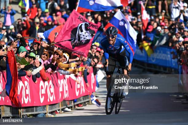 Thibaut Pinot of France and Team Groupama - FDJ - Blue Mountain Jersey crosses the finish line during the 106th Giro d'Italia 2023, Stage 20 a 18.6km...