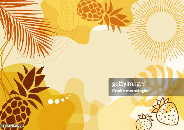 ilustraciones, imágenes clip art, dibujos animados e iconos de stock de abstracto simple fondo con artes de línea natural - tema de verano - - piña