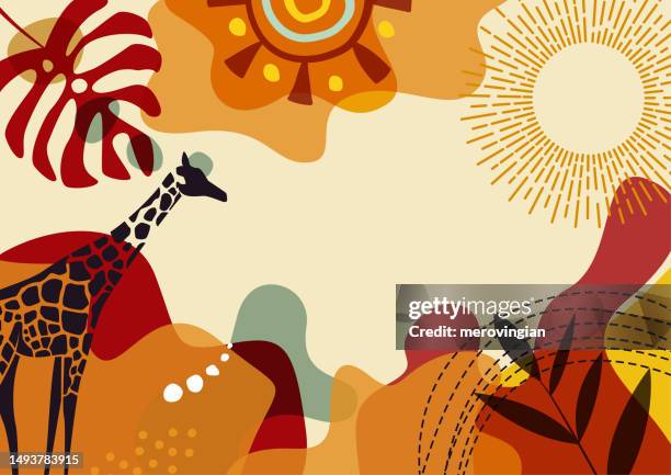 abstract simply background with natural line arts - african theme - - giraffe stock illustrations