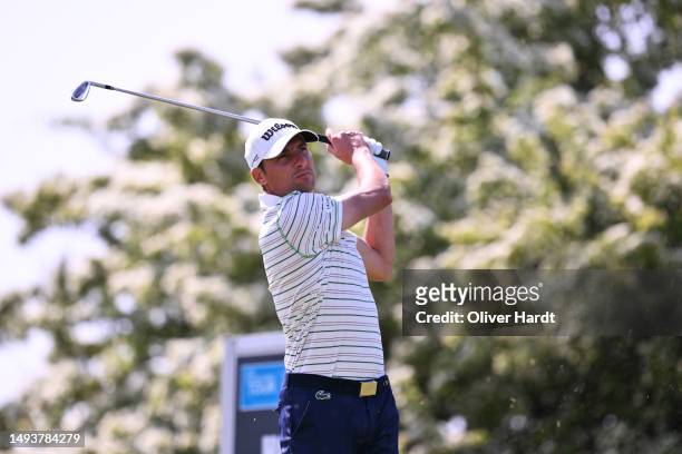 Benjamin Hebert hits his first shot on fourth hole during Day Three of the Copenhagen Challenge presented by Ejner Hessel at Royal Golf Club on May...