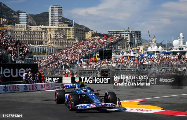 Pierre Gasly of France driving the Alpine F1 A523 Renault on track during qualifying ahead of the F1 Grand Prix of Monaco at Circuit de Monaco on May...