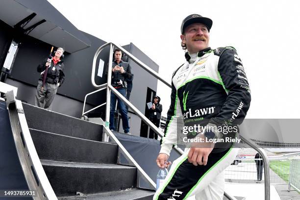 Jeffrey Earnhardt, driver of the SouthPoint Bank/ForeverLawn Chevrolet, looks on backstage during pre-race ceremonies prior to the NASCAR Xfinity...