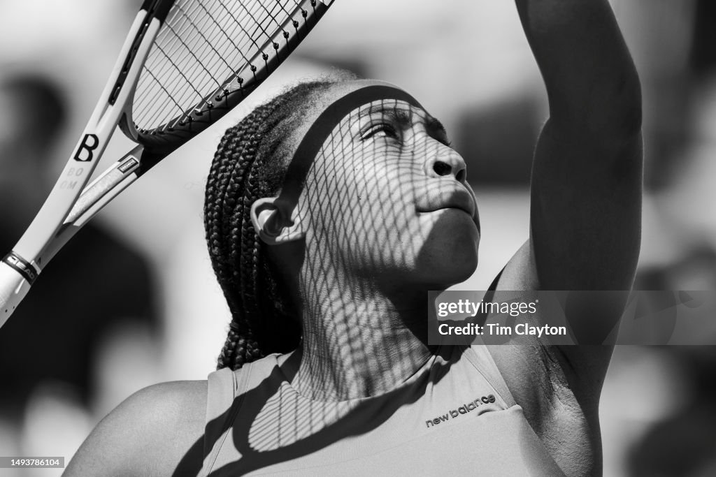 PARIS, FRANCE MAY 27. The shadow from her tennis racket falls on PARIS, FRANCE MAY 27. The shadow from her tennis racket falls on