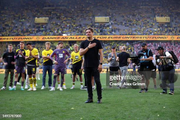 Edin Terzic, Head Coach of Borussia Dortmund, looks dejected following the team's draw, as they finish second in the Bundesliga behind FC Bayern...
