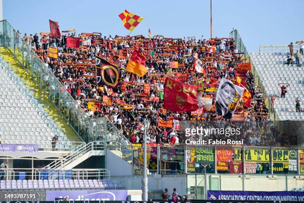 Roma fans during the Serie A match between ACF Fiorentina and AS Roma at Stadio Artemio Franchi on May 27, 2023 in Florence, Italy.