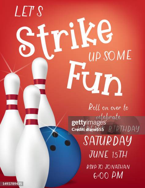 stockillustraties, clipart, cartoons en iconen met bowling party invitation template - bowlen