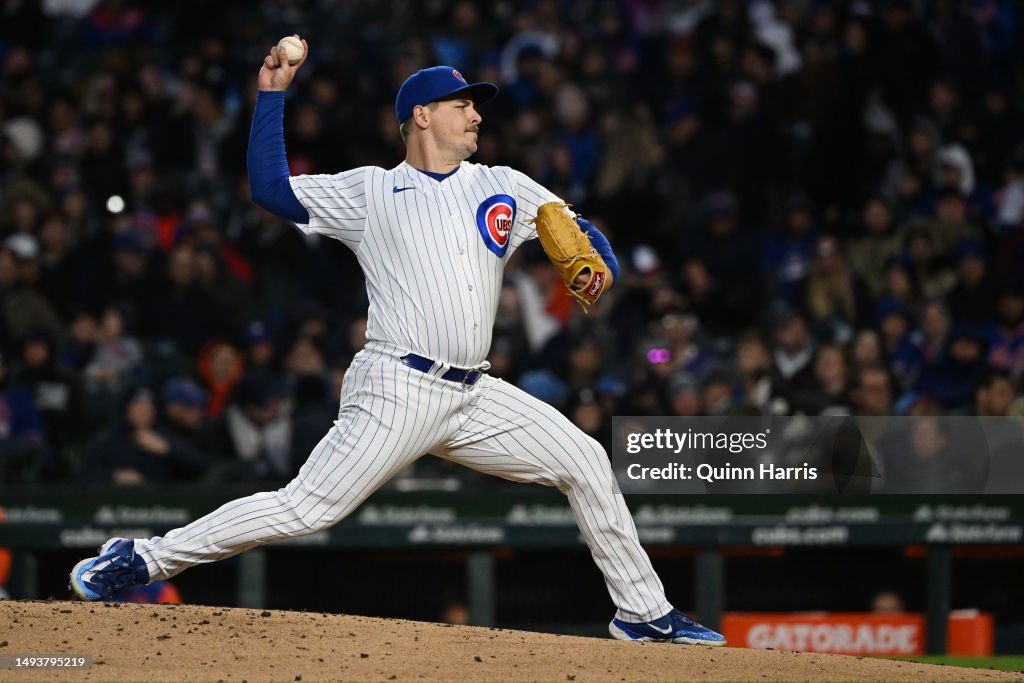 Michael Rucker Chicago Michael Rucker of the Chicago Cubs pitches against the New York Mets ...