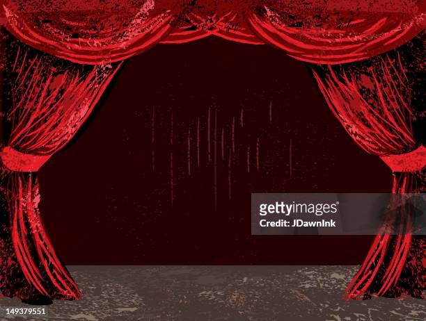stockillustraties, clipart, cartoons en iconen met red theatre curtains and stage - red curtain