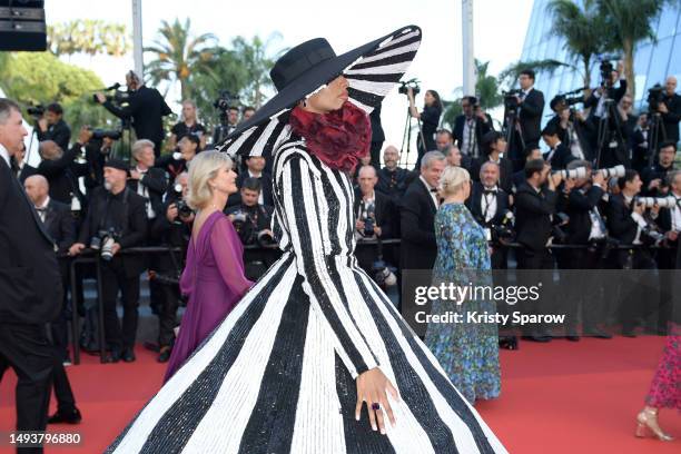 Ikram Abdi attends the "Elemental" screening and closing ceremony red carpet during the 76th annual Cannes film festival at Palais des Festivals on...