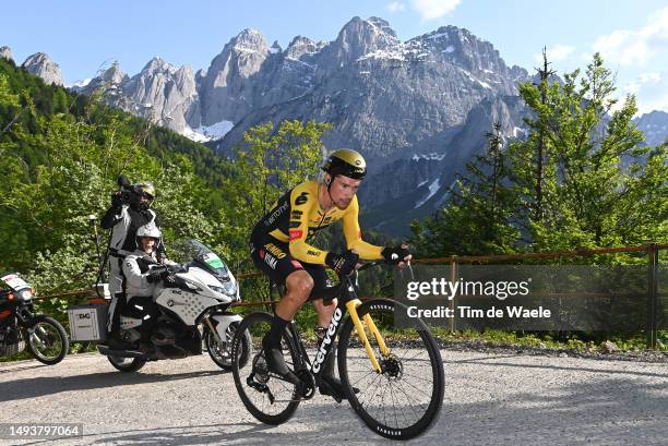 Primoz Roglič of Slovenia and Team Jumbo-Visma sprints during the 106th Giro d'Italia 2023, Stage 20 a 18.6km individual climbing time trial stage...