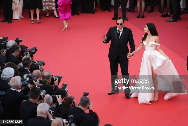 Quentin Tarantino and Daniella Pick attend attends the "Elemental" screening and closing ceremony red carpet during the 76th annual Cannes film...