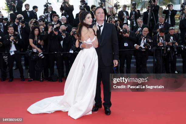 Daniella Pick and Quentin Tarantino attend the "Elemental" screening and closing ceremony red carpet during the 76th annual Cannes film festival at...