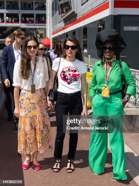 Tatiana Santo Domingo, Khadja Nin and Charlotte Casiraghi attend the F1 Grand Prix of Monaco - Qualifying at Circuit de Monaco on May 27, 2023 in...