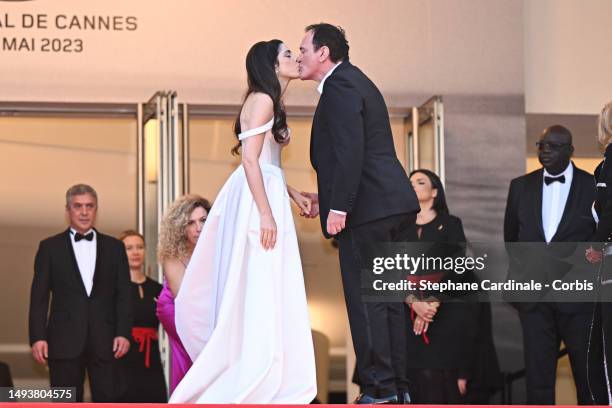 Daniella Pick and Quentin Tarantino attend the "Elemental" screening and closing ceremony red carpet during the 76th annual Cannes film festival at...