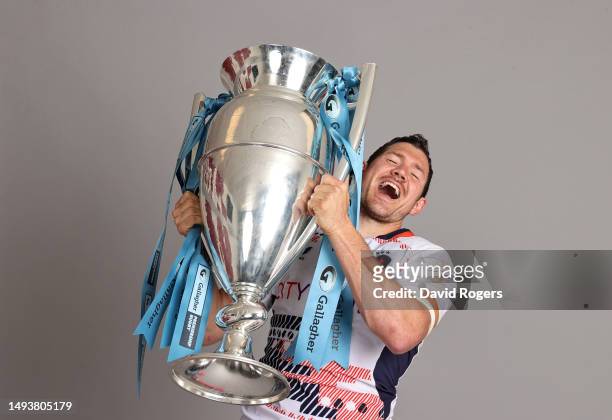 Alex Goode of Saracens poses for a photo with the Gallagher Premiership trophy after the team's victory in the Gallagher Premiership Final between...