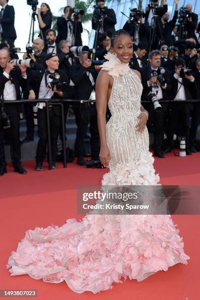 Thuso Mbedu attends the "Elemental" screening and closing ceremony red carpet during the 76th annual Cannes film festival at Palais des Festivals on...