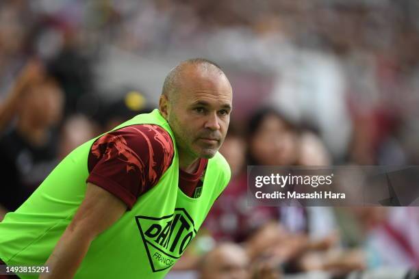 Andres Iniesta of Vissel Kobe looks on during the J.LEAGUE Meiji Yasuda J1 15th Sec. Match between Vissel Kobe and F.C.Tokyo at NOEVIR Stadium Kobe...