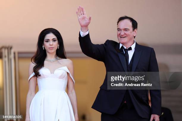 Daniella Tarantino and Quentin Tarantino attend the "Elemental" screening and closing ceremony red carpet during the 76th annual Cannes film festival...