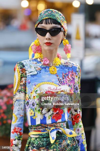 Model is walking the runway at the Dolce & Gabbana X Mytheresa capsule presentation on May 26, 2023 in Portofino, Italy.