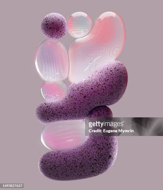 flying purple and glass balloons on purple background - cloud computing illustration stock pictures, royalty-free photos & images
