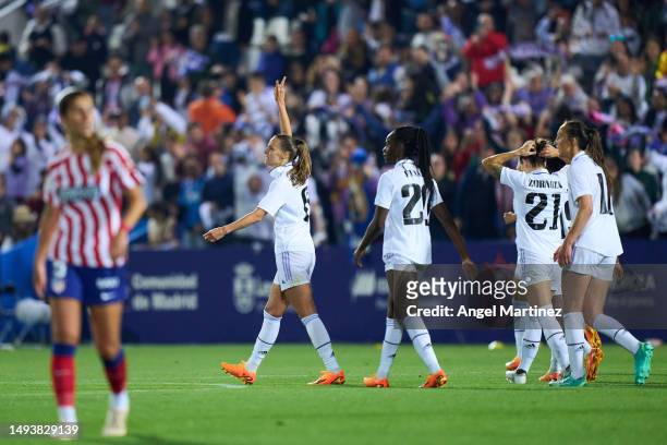 Sandie Toletti of Real Madrid celebrates after scoring goal during the Copa de la Reina Final match between Real Madrid and Atletico de Madrid at...