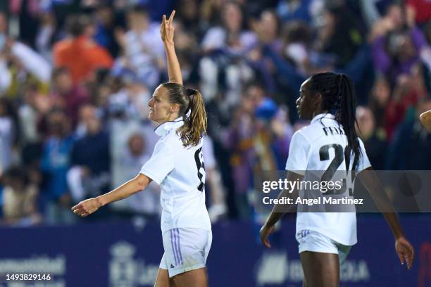 Sandie Toletti of Real Madrid celebrates after scoring goal during the Copa de la Reina Final match between Real Madrid and Atletico de Madrid at...