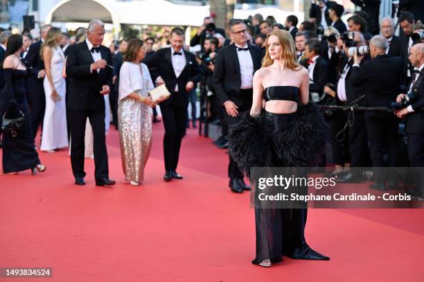 Abigail Cowen attends the "Elemental" screening and closing ceremony red carpet during the 76th annual Cannes film festival at Palais des Festivals...