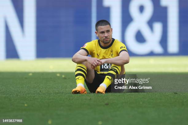 Raphael Guerreiro of Borussia Dortmund reacts after the Bundesliga match between Borussia Dortmund and 1. FSV Mainz 05 at Signal Iduna Park on May...