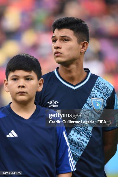 Jonathan Franco of Guatemala lines up for the national anthem prior to the FIFA U-20 World Cup Argentina 2023 Group A match between Uzbekistan and...