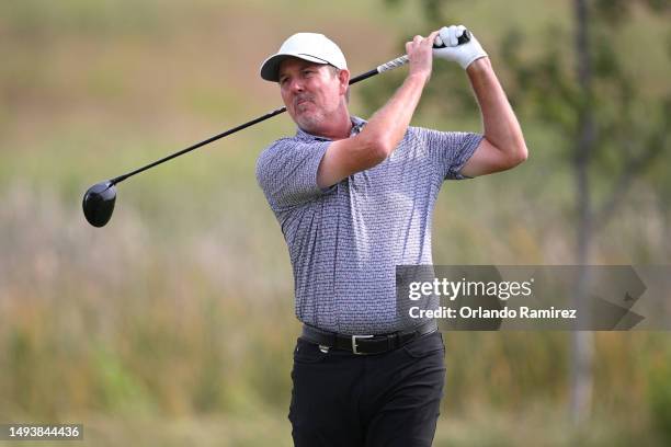 Paul Stankowski plays his shot from the second tee during the third round of the KitchenAid Senior PGA Championship at Fields Ranch East at PGA...