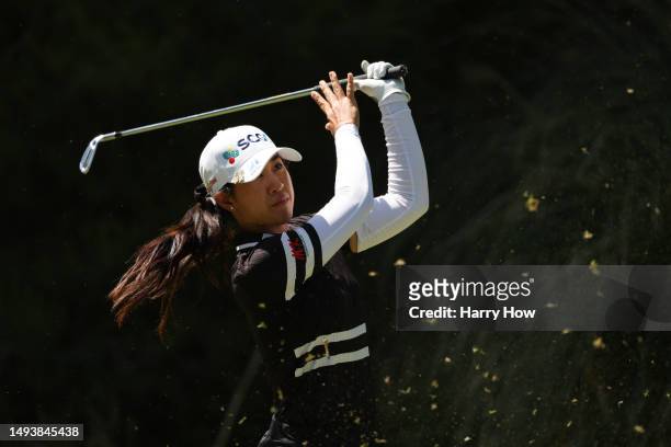 Pajaree Anannarukarn of Thailand hits a tee shot on the eighth hole on day four of the Bank of Hope LPGA Match-Play presented by MGM Rewards at...